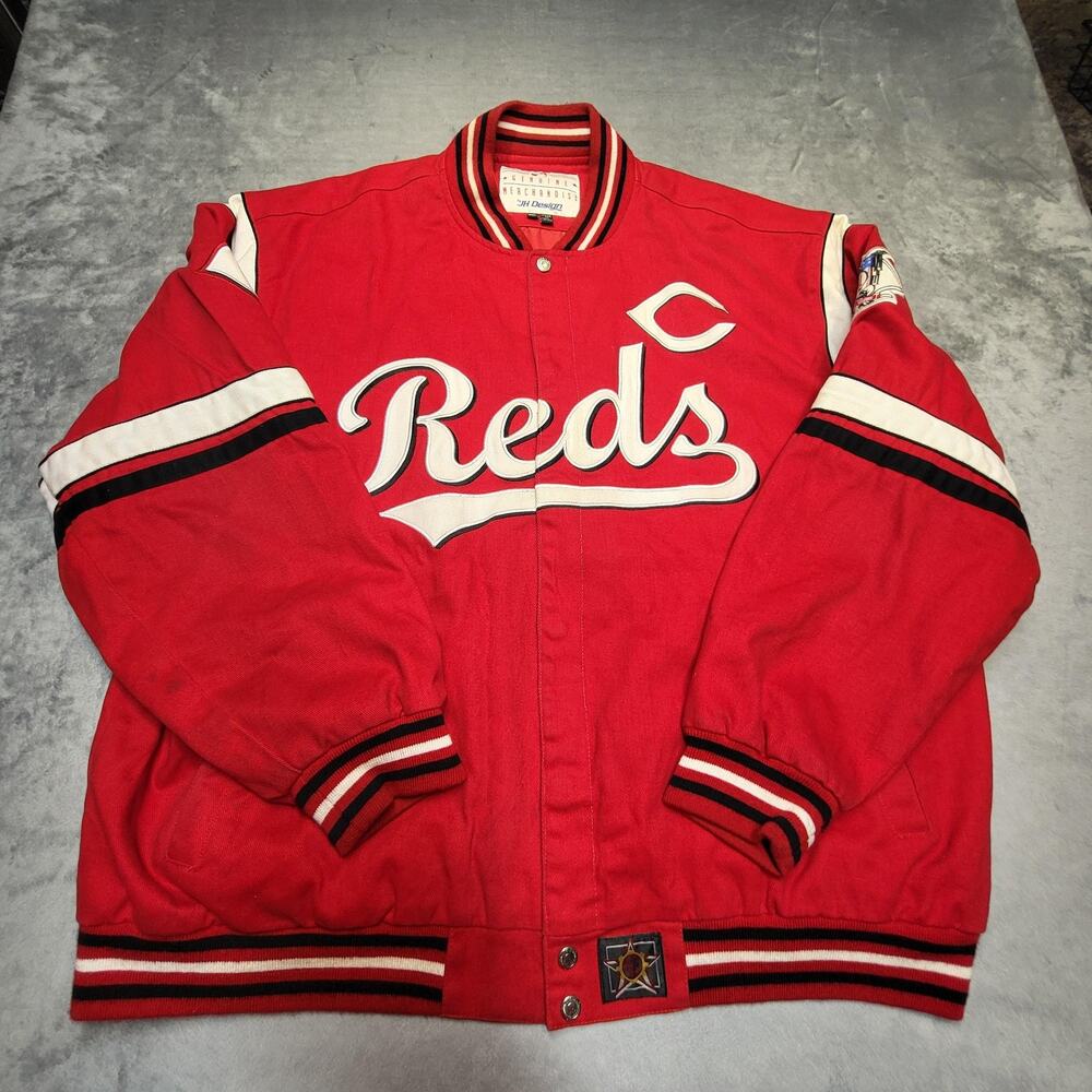 Cincinnati Reds Jacket Mens 3XL Red MLB Baseball JH Design Varsity Snap Coat Zip
